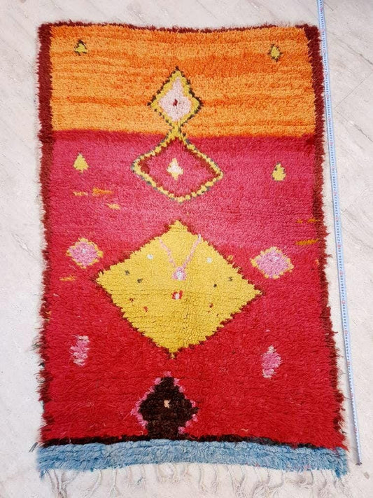 Vintage Moroccan rug 3.5x5.4 Gorgeous tribal rug "Sunshine"  bedroom rug, living room rug, colorful boucherouite rug