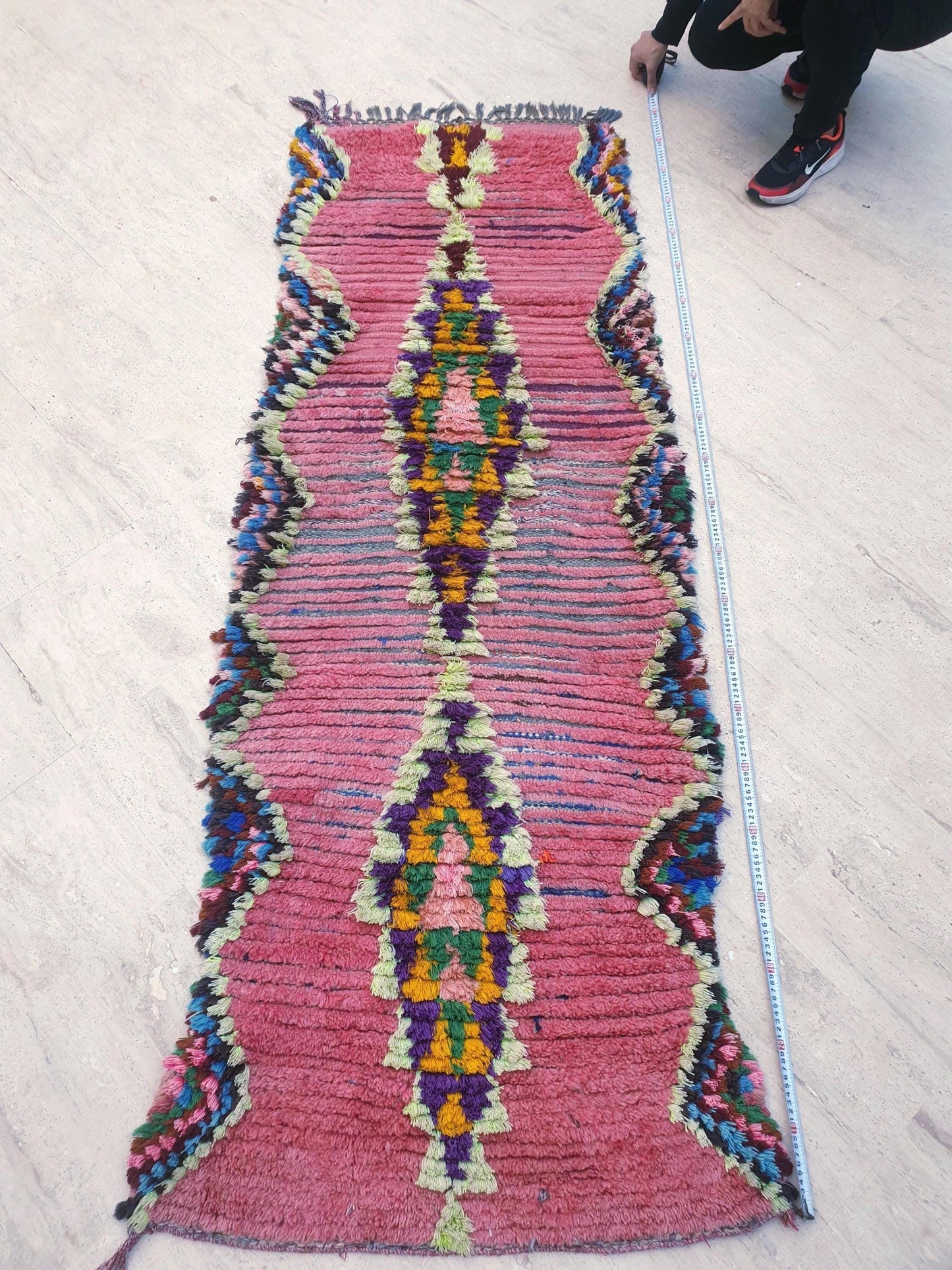 Gorgeous Moroccan rug 2.7x7.2 pink runner rug, Boujaad blush rug, colorful lovely boujaad rug, hallway rug, bedroom rug