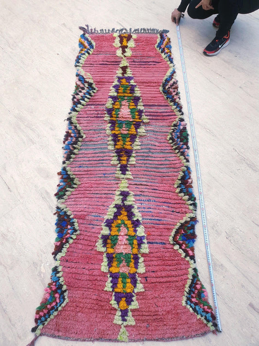 Gorgeous Moroccan rug 2.7x7.2 pink runner rug, Boujaad blush rug, colorful lovely boujaad rug, hallway rug, bedroom rug