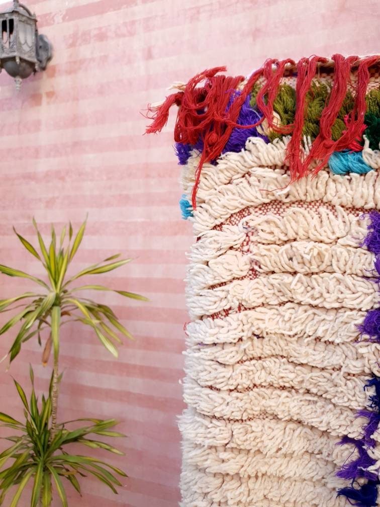 Vintage Moroccan rug 2.3x7.5 Unique Lovely hallway rug, beige runner rug, boujaad rug, boucherouite rug, morocco rug