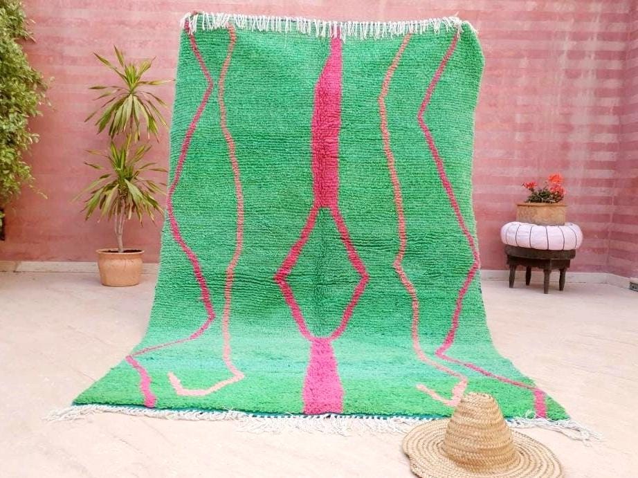 Stunning Green Pink Moroccan Rug 5x8.5 Beni ourain rug fushia rug, Azilal Rug, bedroom rug nursery rug living room rug ZAYA144