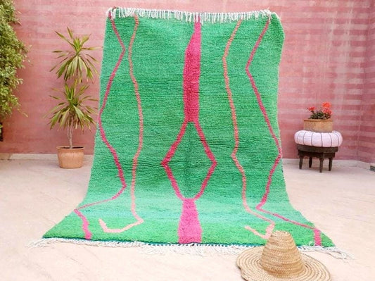 Stunning Green Pink Moroccan Rug 5x8.5 Beni ourain rug fushia rug, Azilal Rug, bedroom rug nursery rug living room rug ZAYA144