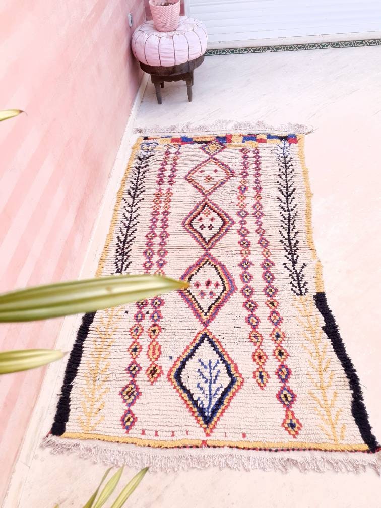 Vintage Moroccan rug 3.8x7.2 Azilal rug, midcentury berber morrocan rug bedroom rug living room rug boho rug boujaad rug