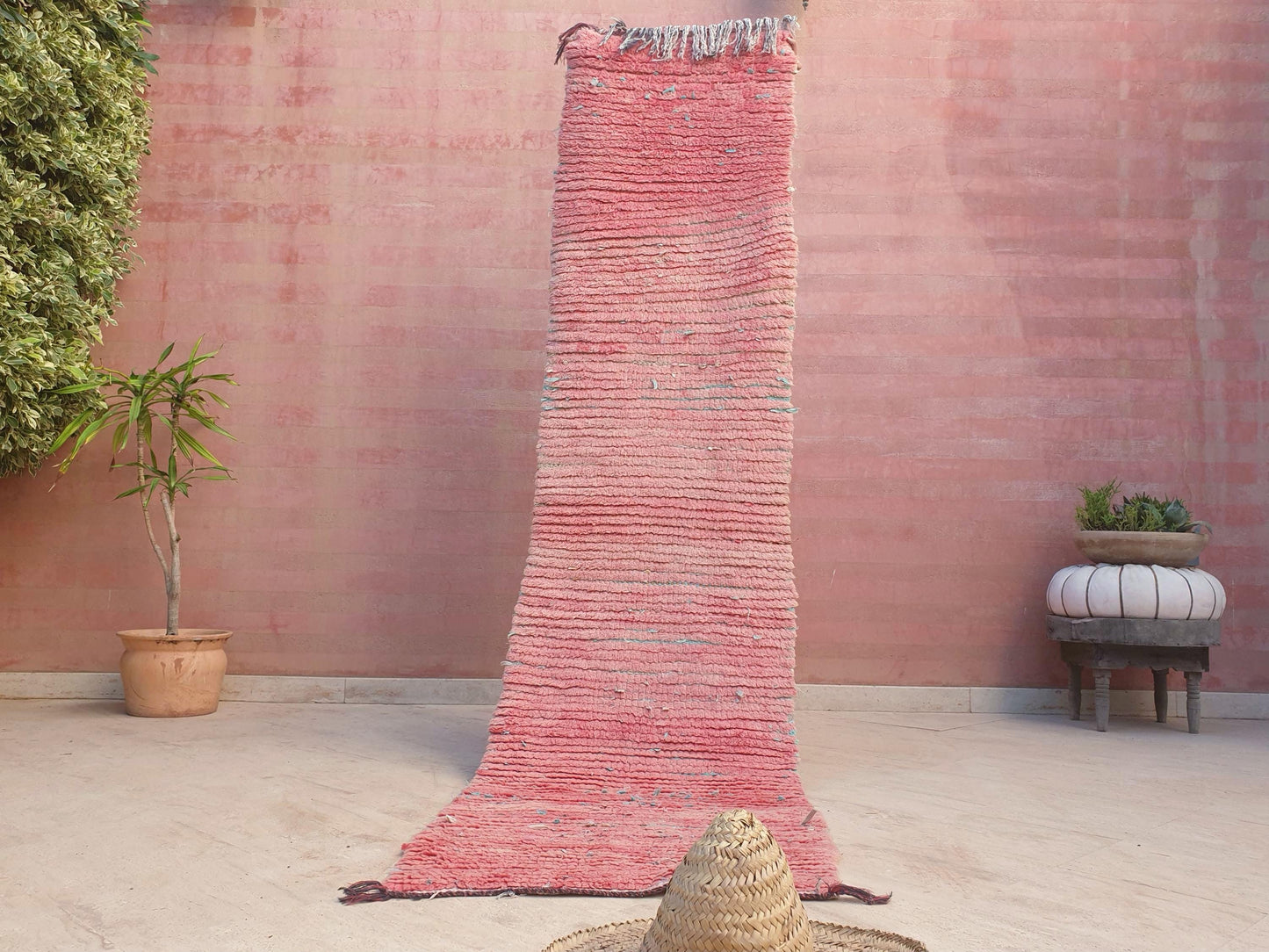 Vintage Moroccan Rug 2.2x9 Pink Boujaad Rug | Pink Panther | Hallway Rug | Vintage Bedroom Rug | peach wool Rug