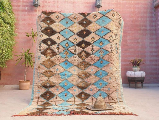 50% OFF CLOSING SALE Vintage Moroccan Rug 5.6x7.5 Stunning Blush Peach Blue Boujaad rug Geometric boujad rug, Moroccan rug | Pastels carpet