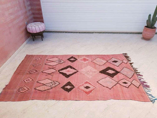 Vintage Moroccan rug 5x9 Gorgeous Boujaad rug, A Stunning Gem | Unique Blush earth warm tones muted coral rug
