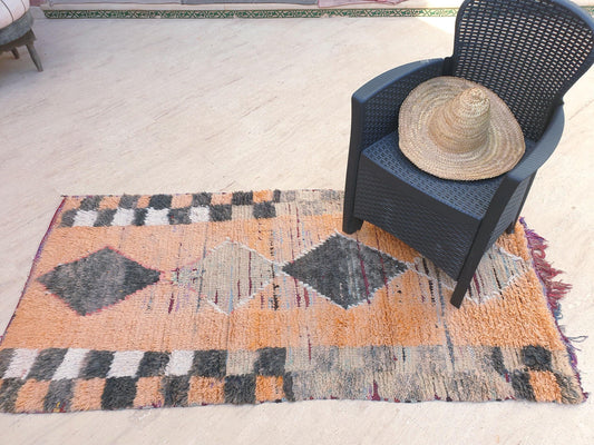 50% OFF Gorgeous Moroccan Rug 3.1x6.3 Super Pretty Vintage Boujaad rug, Blush rug, Blue Papaya Orange Hallway rug Beautiful boujad rug