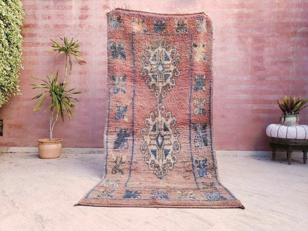 50% OFF CLOSING SALE Vintage Moroccan Rug 3.8x7.7 Gorgeous Boujaad rug "Mystic Butterfly" Blush Peach boujad rug  blush pastels