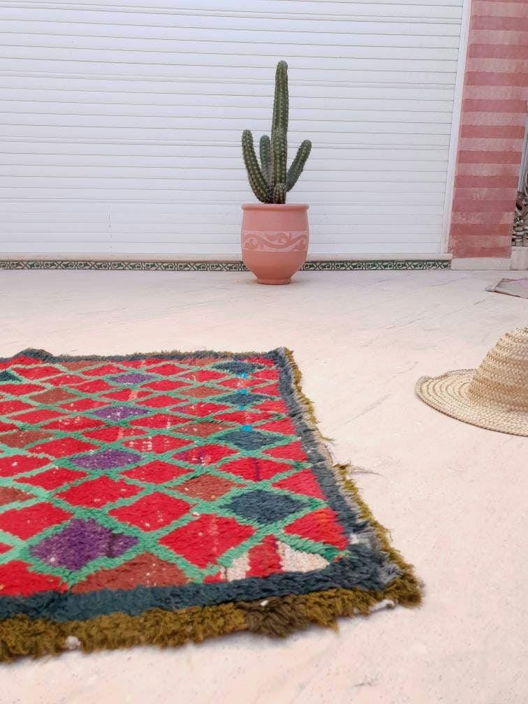 Vintage Moroccan Rug 3.5x7.3 Bold Red rug  bedroom rug, living room rug Red accent rug morocco rug
