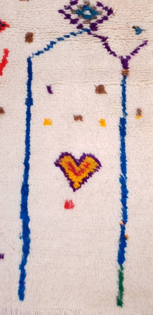 Finest Moroccan Rug 3.6x5 Soft Azilal Rug "Heart at Home" Authentic Berber carpet Nursery morrocan Rug Beni Ourain rug, living room rug