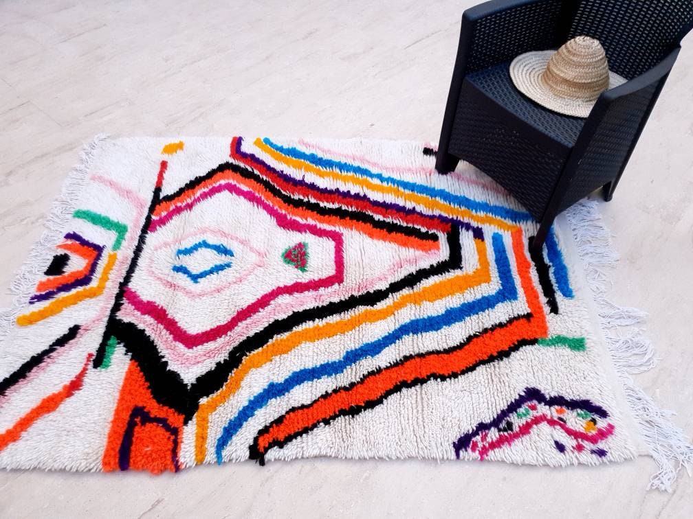 Finest Moroccan rug 4.3x5.9 Gorgeous  Authentic Azilal rug, Softest Berber rug, Colorful bedroom rug bedside rug Abstract rug