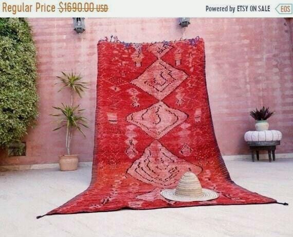 50% OFF CLOSING SALE Vintage Moroccan rug 5x8.7 Precious boujaad rug blush red carpet, Incredible Unique tribal living room rug