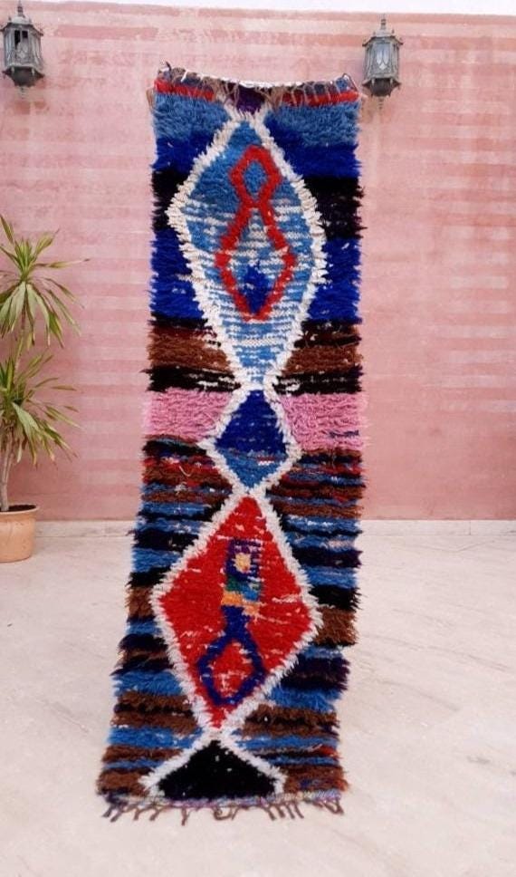 Vintage Moroccan Rug 1.7x6.1 Super Pretty Runner Rug Abstract Boujaad Rug | Berber Boucherouite Hallway Rug|