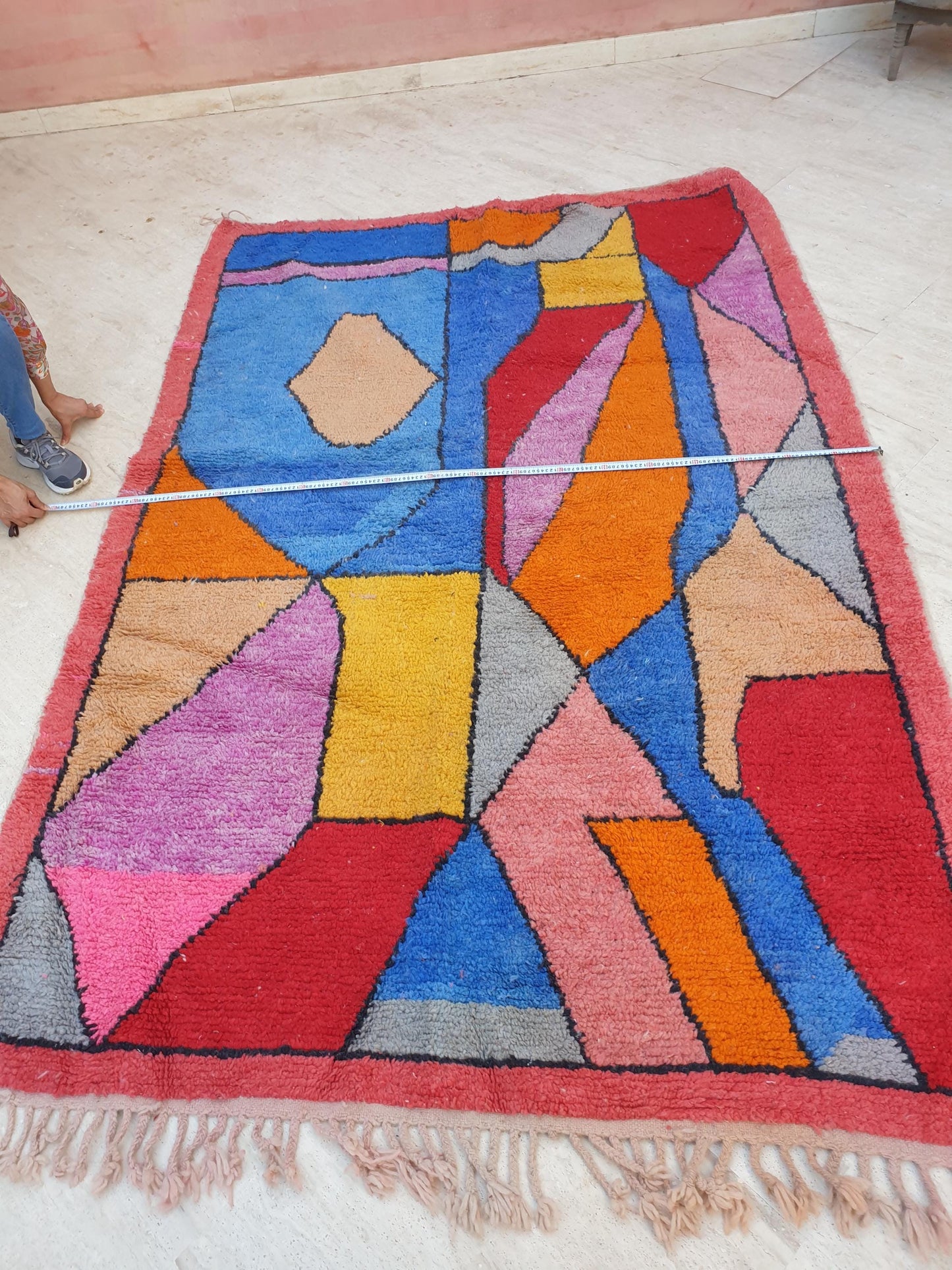 Gorgeous Colorful Moroccan Rug 5.8x8.5 Abstract Art Deco Unique Wool Carpet, Morocco Boujaad Rug