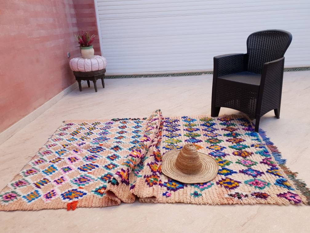 Gorgeous Moroccan Rug 4.5x8.1 Super Pretty Pastels Colorful rug  Blush moroccan rug,  beni ourain rug soft handmade rug living room rug
