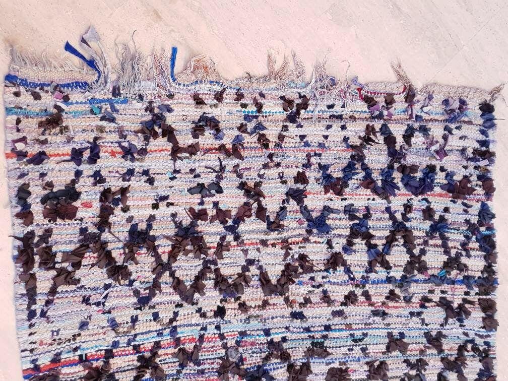 Vintage Moroccan Rug  3.8x7.5 Rare Azilal Berber Boucherouite rug, tribal rug bedside rug bedroom rug living room rug vintage accent rug