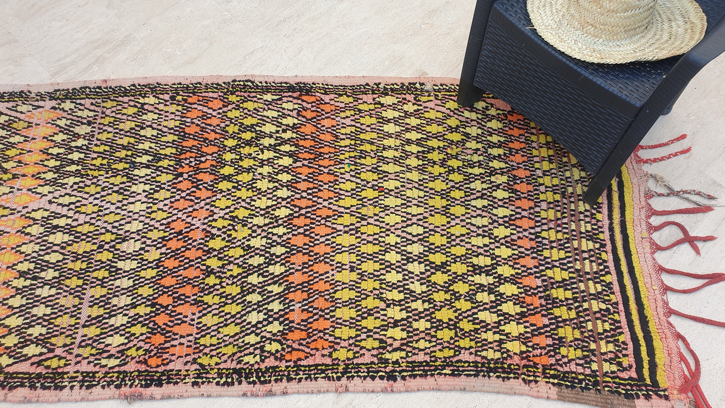 Vintage Moroccan Rug 3.5x11.5 Stunning Antique Boujaad Rug Enthralling Boujad, Pink Peach Rug, tribal rug