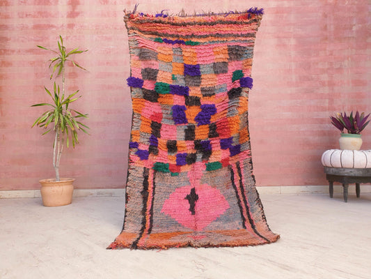 50% OFF CLOSING SALE Vintage Moroccan Rug, Gorgeous Blush Peach Rug 3.3x6.6 Coral Pink Boujad Rug, antique Boucherouite Accent Rug