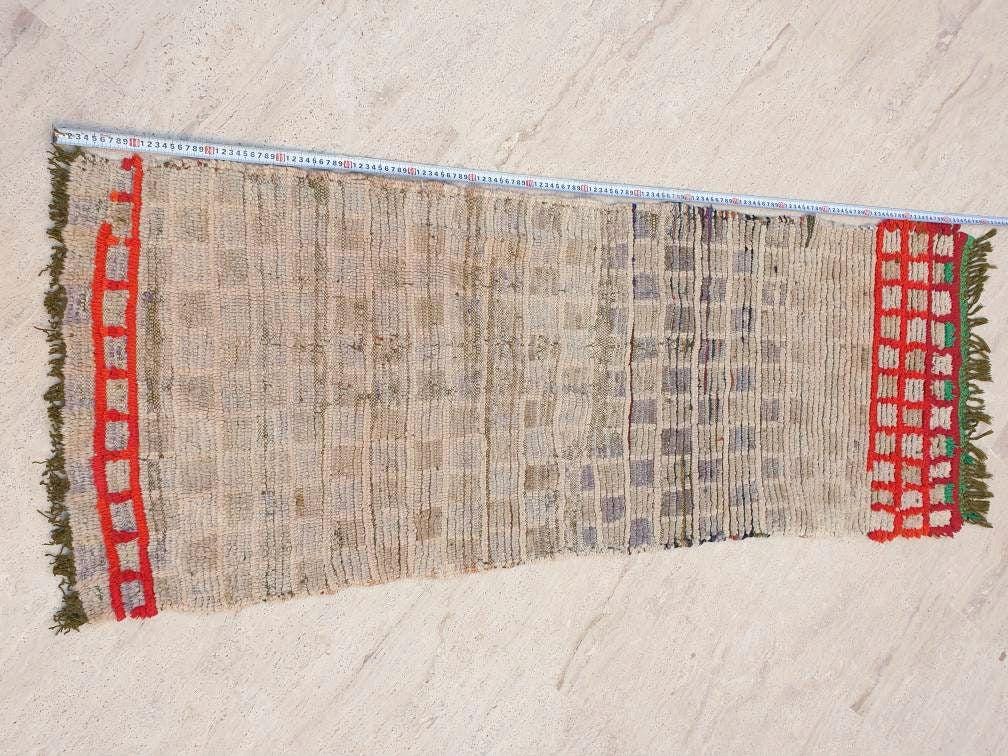Vintage Moroccan rug 2x5.5 Gorgeous Blush Beige Red Grid Checkered rug | Boujaad hallway rug boujad statement piece