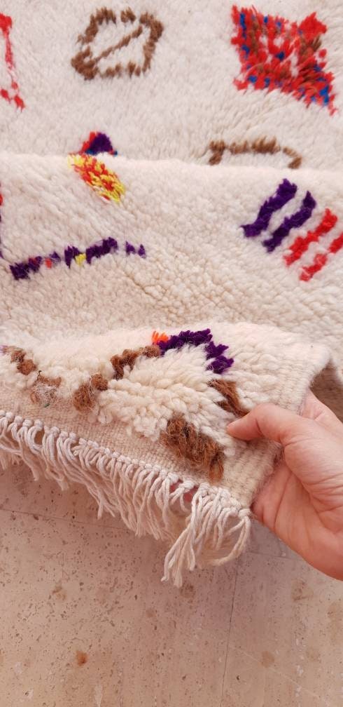 Finest Moroccan Rug 3.6x5 Soft Azilal Rug "Heart at Home" Authentic Berber carpet Nursery morrocan Rug Beni Ourain rug, living room rug