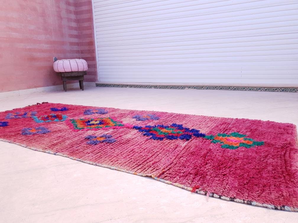 Vintage Moroccan rug 3.5x8.5 | incredible blush Boujaad rug | |  morrocan Boujad rug | antique area rug | Entry hallway rug