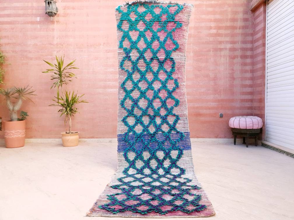 50% OFF CLOSING SALE Vintage Moroccan Rug 2.8x9.8 blush Boujaad runnger rug, Unique geometric Morrocan rug  bedroom rug, living room rug