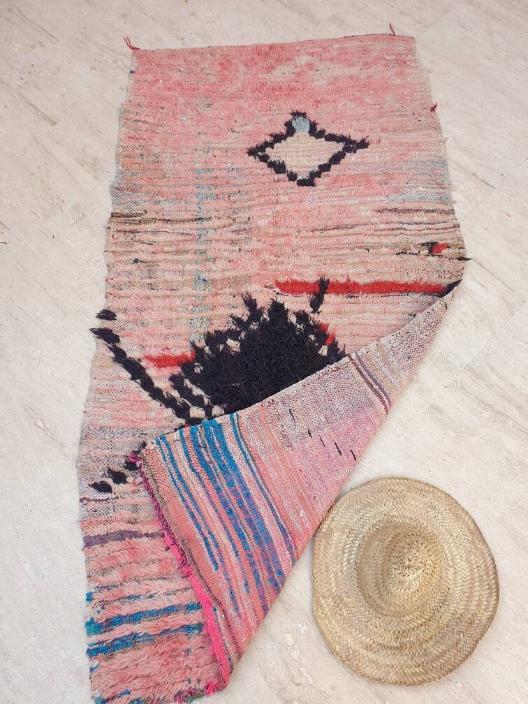 Vintage Moroccan Rug 3.4x6.7 Stunning Moroccan boujaad Rug blush pink rug Antique rug living room rug beni ourain rug