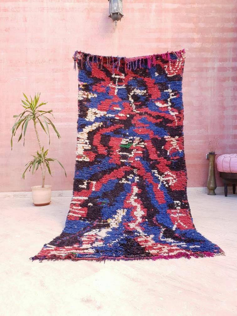Vintage Moroccan rug 3.5x7.5 Boucherouite unique Azilal rug Morrocan rug "America" bedroom rug bedside rug bohemian living room rug VAZ21