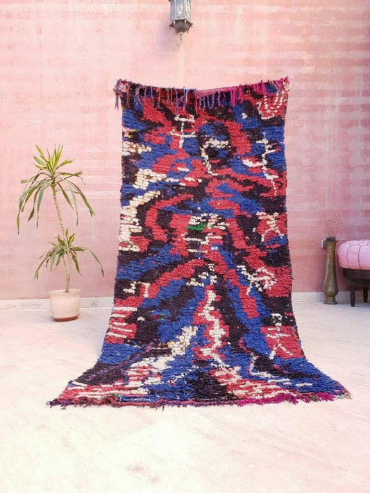 Vintage Moroccan rug 3.5x7.5 Boucherouite unique Azilal rug Morrocan rug "America" bedroom rug bedside rug bohemian living room rug VAZ21