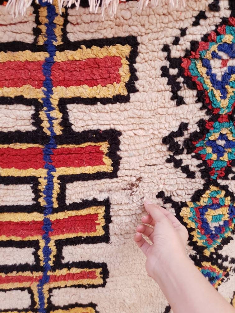 50% OFF CLOSING SALE Vintage Moroccan Rug, Stunning Genuine Unique Azilal Rug 4.6x6.7 Authentic Antique Berber Rug | living room boujaad rug