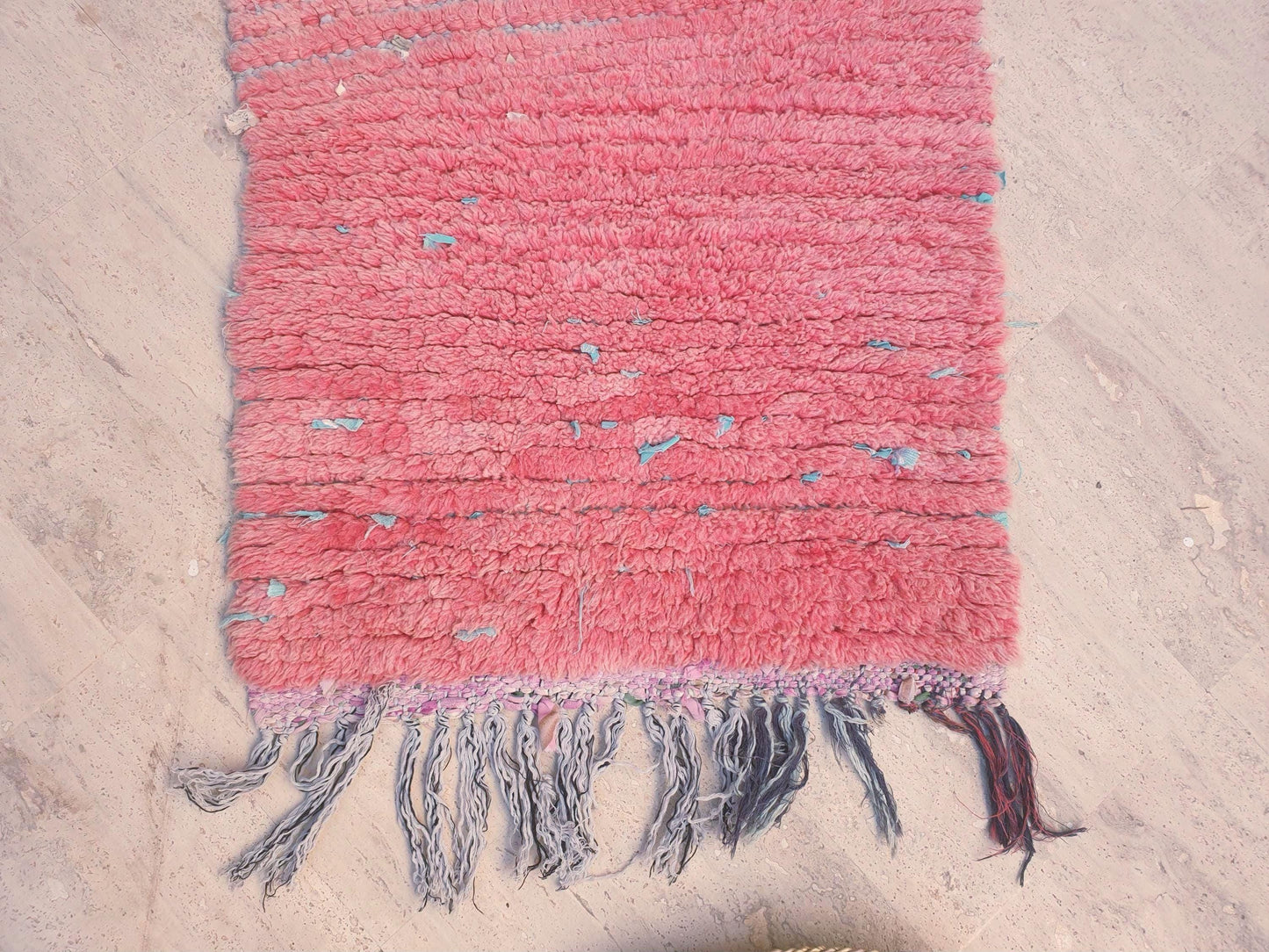 Vintage Moroccan Rug 2.2x9 Pink Boujaad Rug | Pink Panther | Hallway Rug | Vintage Bedroom Rug | peach wool Rug