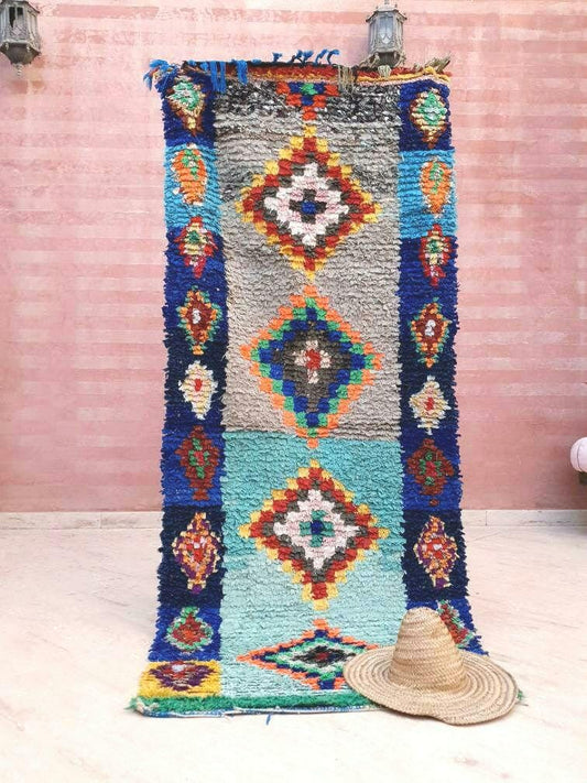 Vintage Moroccan rug, Gorgeous boucherouite rug 3x7.5 Unique Morrocan rug "BALI" bedroom rug living room rug, bohemian colorful rug