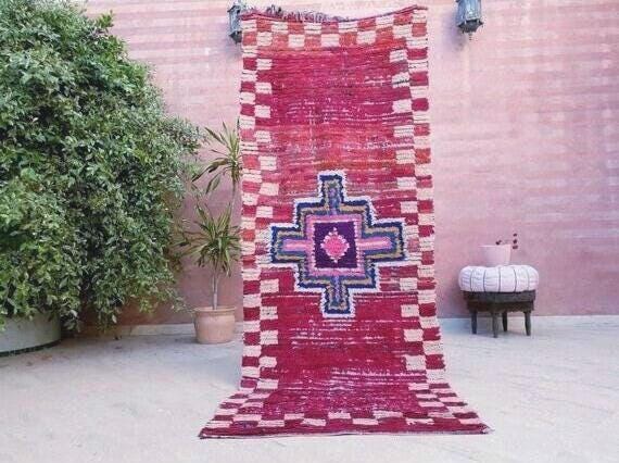 50% OFF CLOSING SALE Vintage Moroccan rug 3.1x8.1 Gorgeous Boujaad runner rug, Maroon Beet Purple Boujad rug, Entry hallway rug