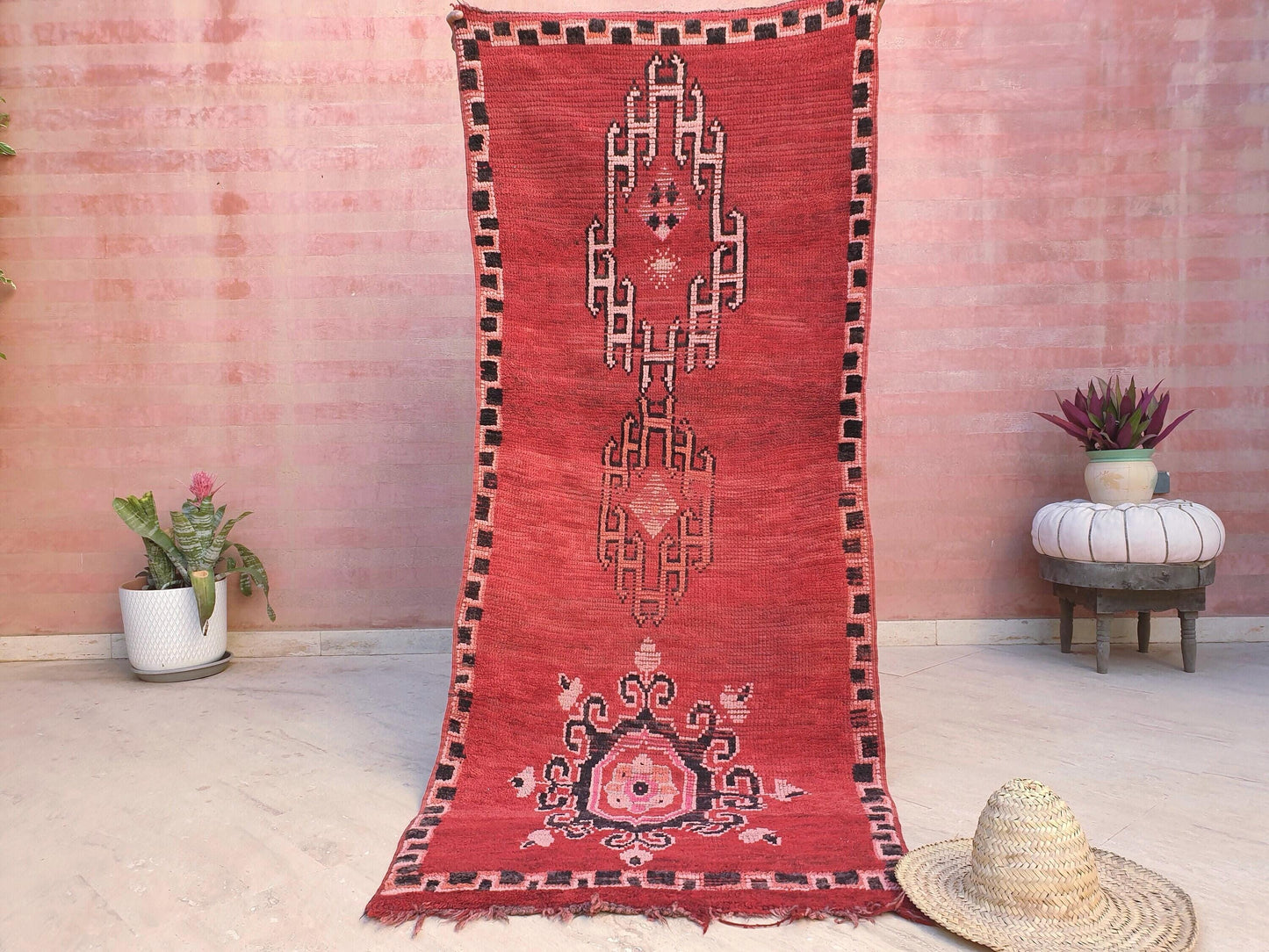 50% OFF CLOSING SALE Vintage Moroccan Rug 3.1x7.6 Gorgeous Unique Red Boujaad Statement Runner Rug, bedroom rug, Abstract accent rug