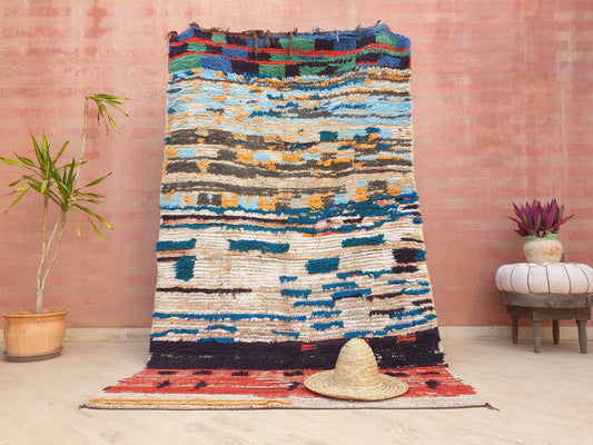 50% OFF CLOSING SALE Vintage Moroccan Rug 4.9x8.3 Incredible Artistic Azilal Rug, Vintage Boujad rug, Abstract Colorful Berber Rug