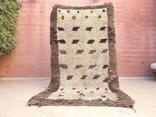 Stunning vintage moroccan rug 4.4x8 ft Abstract brown tribal rug, Brown beige neutral handmade rug