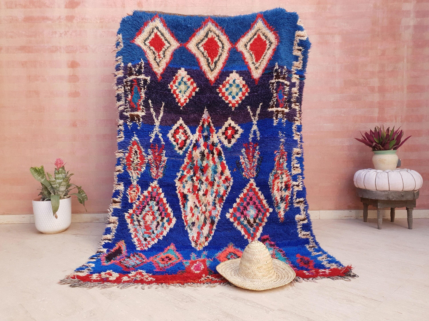 50% OFF CLOSING SALE Majestic Vintage Moroccan rug 5.2x8 "Blue Orchid" Unique Stunning blue Azilal Berber rug, boujaad rug boucherouite rug