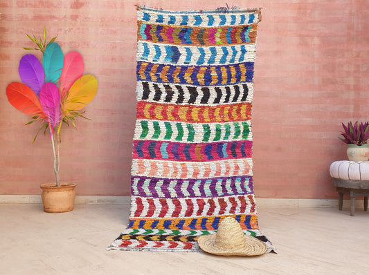 50% OFF CLOSING SALE Vintage Moroccan Rug 3.5x8 Gorgeous Colorful Rug | Super Pretty Boucherouite Moroccan Rug | boujaad berber rug