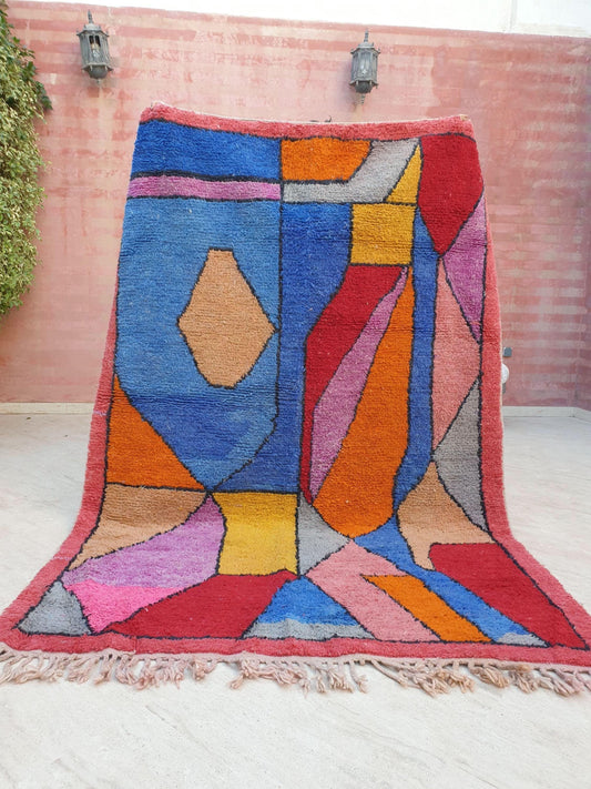 Gorgeous Colorful Moroccan Rug 5.8x8.5 Abstract Art Deco Unique Wool Carpet, Morocco Boujaad Rug