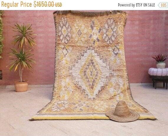 50% OFF CLOSING  SALE Stunning Moroccan rug 5x8.8 Rare Antique Yellow Gray Vintage Boujad rug Authentic  Morrocan Tribal Saffron rug