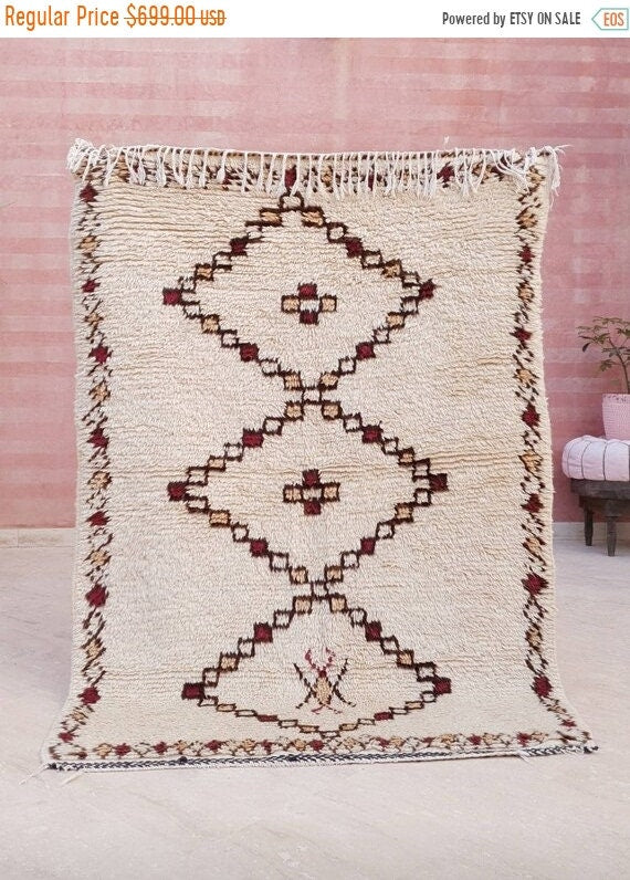 Vintage Moroccan Rug 4x6 Gorgeous Unique Berber Azilal Rug, Soft Wool bedroom rug living room rug boho rug, dark brown ivo