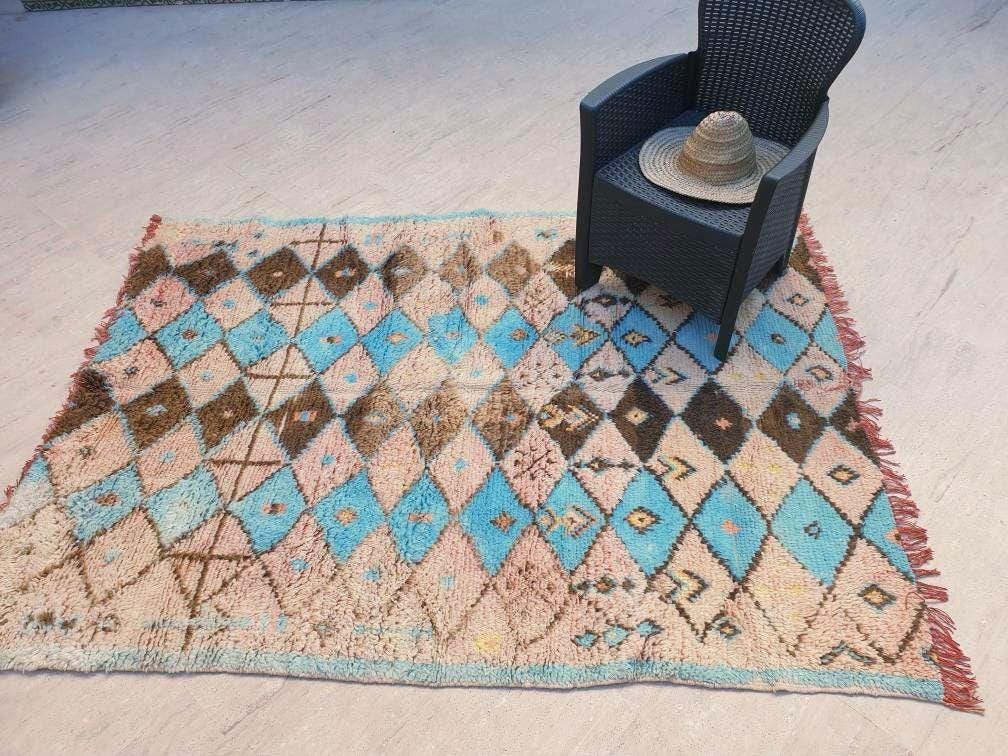 50% OFF CLOSING SALE Vintage Moroccan Rug 5.6x7.5 Stunning Blush Peach Blue Boujaad rug Geometric boujad rug, Moroccan rug | Pastels carpet