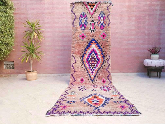 50% OFF CLOSING SALE Vintage Moroccan rug 3.3x11.5 Unique Stunning blush hallway rug "2 Sisters" colorful runner rug, peach boujaad rug