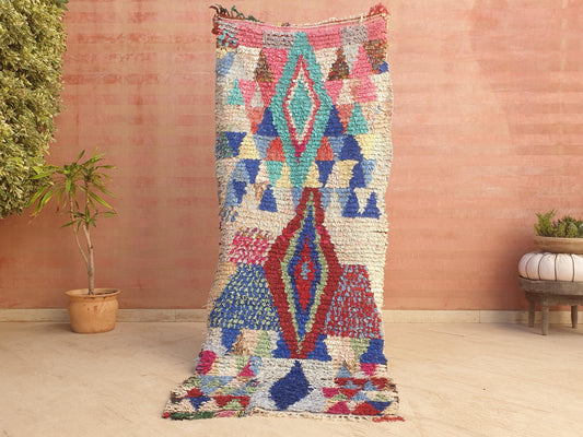 Colorful Moroccan Boucherouite Rug • 3 x 7.5 ft • Vintage Runner • Bohemian Berber Rug • Eclectic Handmade Textile Art