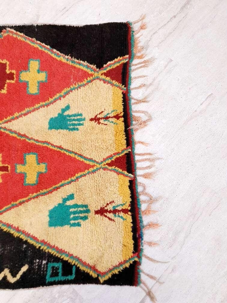 Vintage Moroccan Rug Stunning boujad Rug 3.3x5.4 Antique Boujaad Rug, Antique Berber Boucherouite Rug  Vintage Accent Rug, Entry way Rug