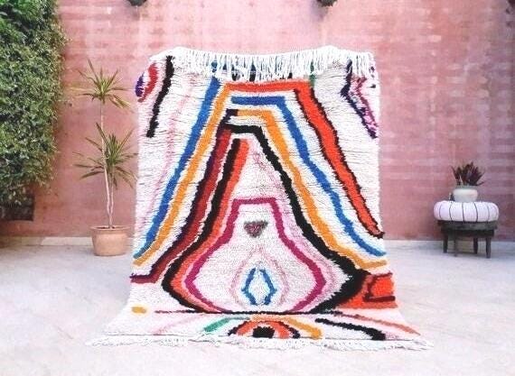 Finest Moroccan rug 4.3x5.9 Gorgeous  Authentic Azilal rug, Softest Berber rug, Colorful bedroom rug bedside rug Abstract rug