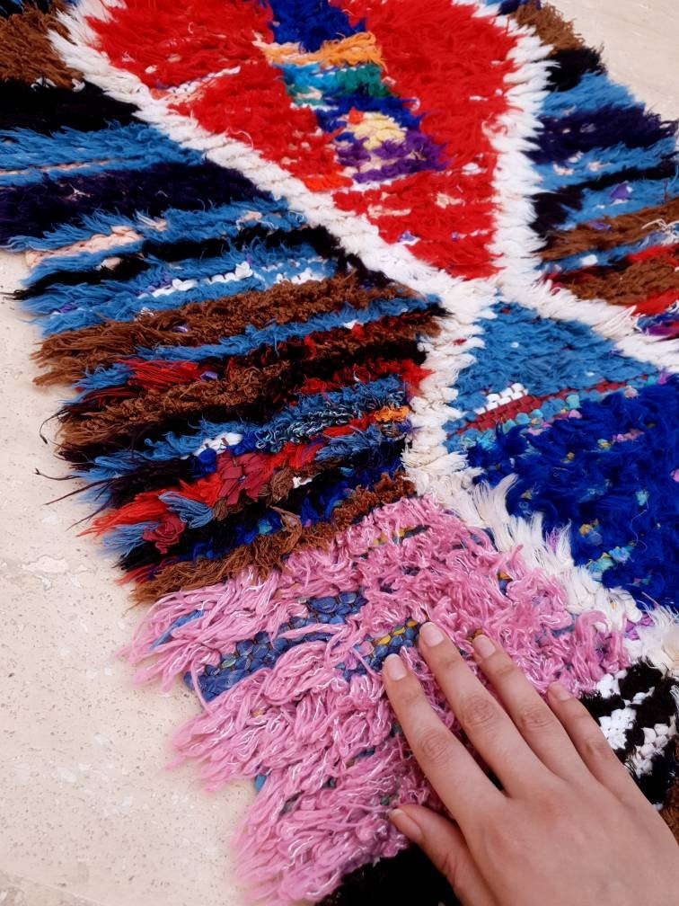 Vintage Moroccan Rug 1.7x6.1 Super Pretty Runner Rug Abstract Boujaad Rug | Berber Boucherouite Hallway Rug|