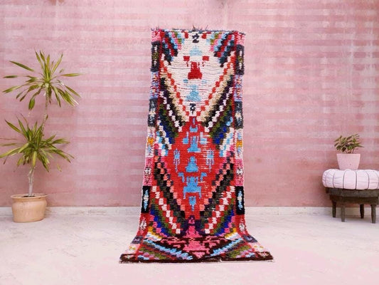 Vintage Moroccan Runner Rug 2.8x8.1 Pretty Colorful Boujaad runner Rug | Abstract Hallway Rug | Berber Runner rug | | pink entry