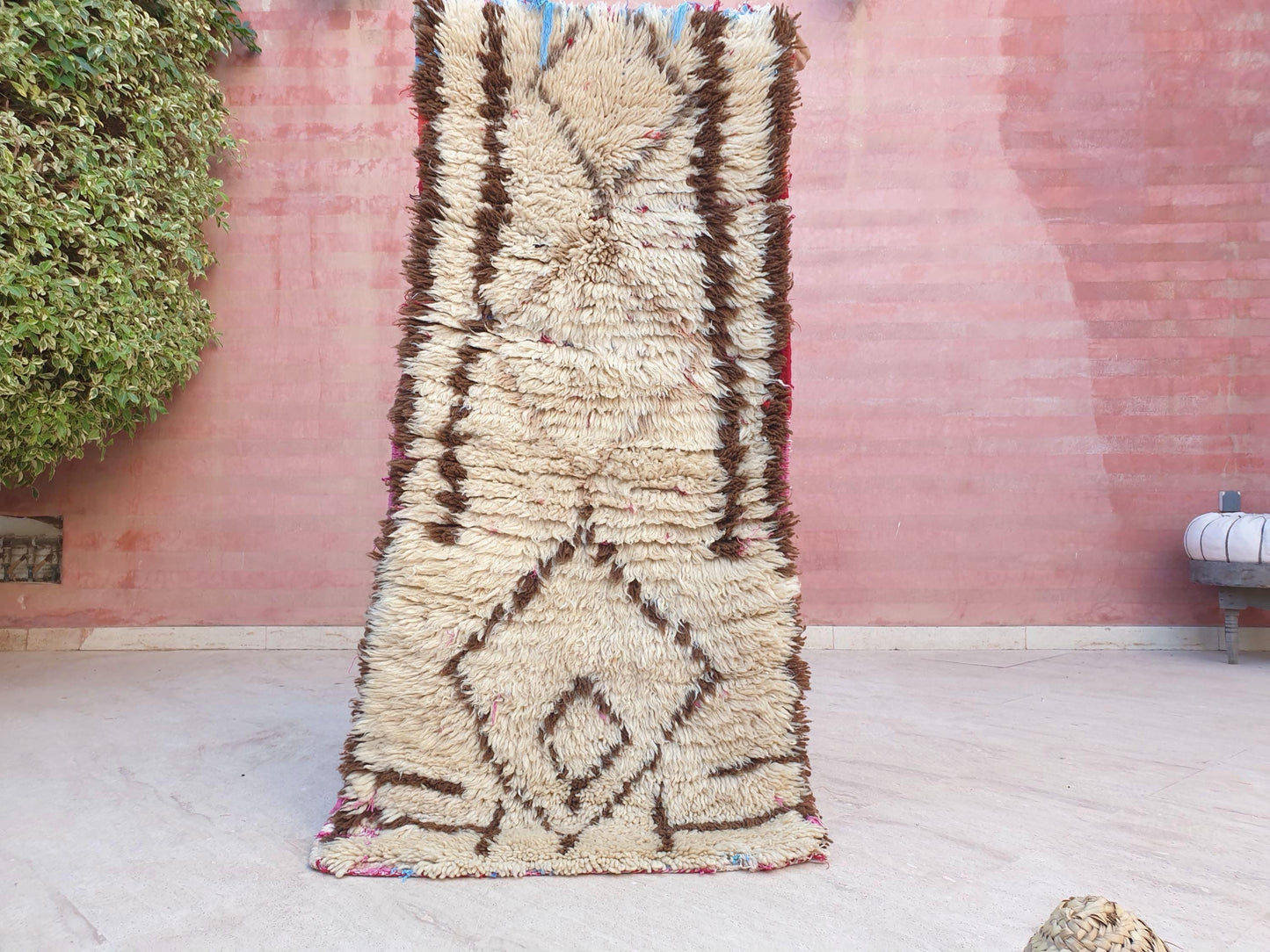 Vintage Moroccan rug 2.2x5 Gorgeous offwhite Beige  rug | Unique Authentic vintage azilal  rug boujaad rug