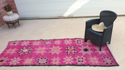 50% OFF CLEARANCE SALE Vintage Moroccan rug 3.5x9 Purple Fushia Pink | incredible Boujaad rug | Hot Pink Boujad rug |  Colorful Abstract Rug